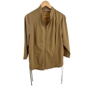 Chico's Khaki Jacket Womens Size 2 Casual Lightweight 3/4 Sleeve Lace Up Details